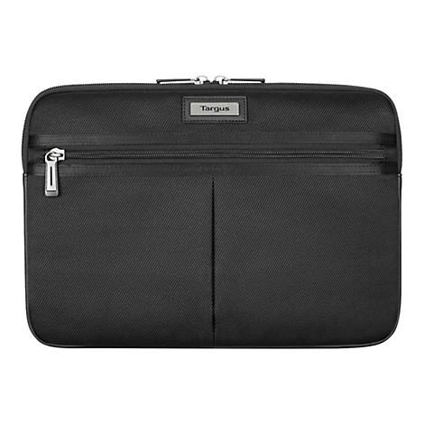 Schwarze Laptoptasche mit Reißverschlüssen, Marke Targus.