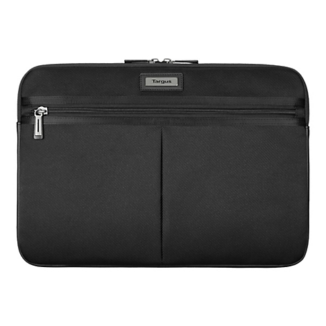 Schwarze Laptoptasche mit Reißverschluss und dem Logo von Targus.