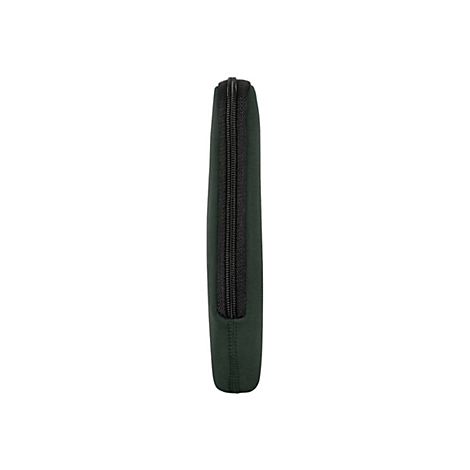 Housse d'ordinateur portable vert foncé avec fermeture éclair noire, isolée sur fond blanc.