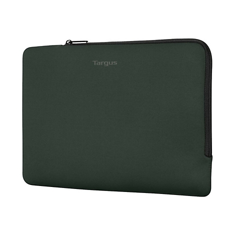 Dunkelgrüne Laptoptasche mit Reißverschluss, Markenlogo 'Targus'.