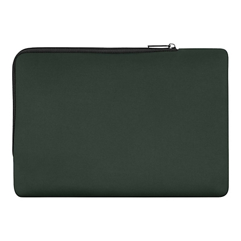 Dunkelgrüne Laptoptasche mit schwarzem Reißverschluss.