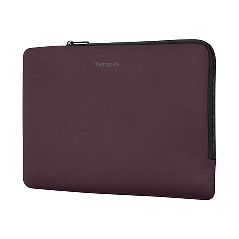 Dunkelviolette Laptop-Hülle mit Reißverschluss, Markenname 'Targus'.