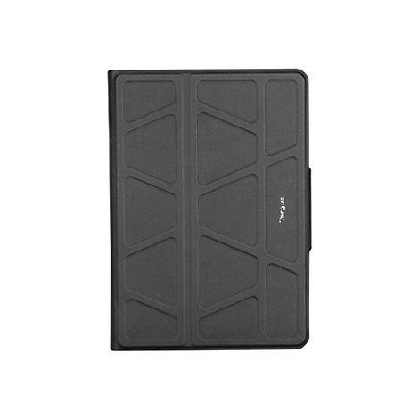 Schwarze Targus-Tablethülle mit geometrischem Muster auf weißem Hintergrund.