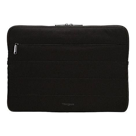 Schwarze Laptoptasche mit Reißverschluss, gepolstert, mit Markenlogo Targus.