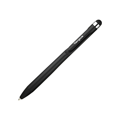 Schwarzer Stylus-Stift mit silberner Spitze. Aufschrift "Targus" auf dem Stift.