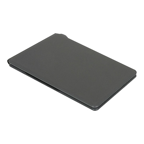 Dunkelgraue Tablet-Hülle, leicht schräg, Blick auf die Oberseite.
