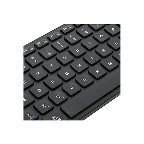 Nahaufnahme einer schwarzen Tastatur. Deutlich sind Buchstaben, Zahlen, Sonderzeichen und Funktionstasten zu erkennen.