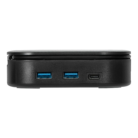 Schwarzes GerÃ¤t mit USB- und USB-C-AnschlÃ¼ssen.