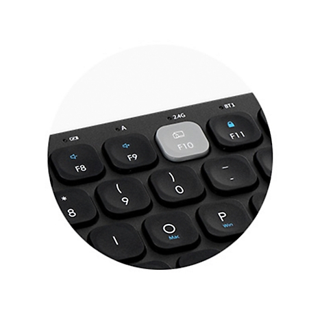 Nahaufnahme einer schwarzen Tastatur. Grau hervorgehobene Taste F10.