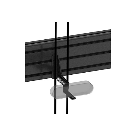 Detailaufnahme einer schwarzen Halterung mit vier kleinen Lichtern und einer transparenten Platte, die an einer gerillten Oberfläche befestigt ist.