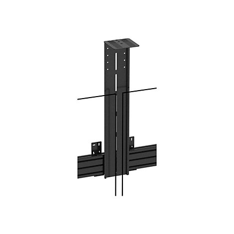 Schwarze Metallhalterung, mit horizontalen und vertikalen Linien, für eine Wandmontage.