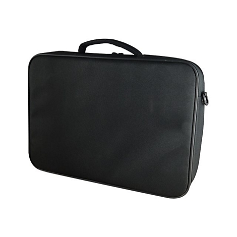 Schwarze Laptoptasche mit Griff und Schulterriemenhalterung.