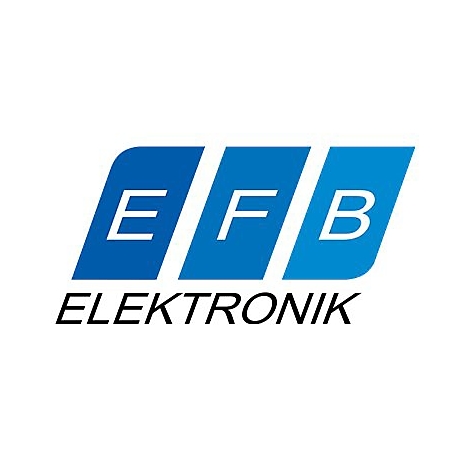 Firmenlogo von EFB Elektronik mit drei blauen, geneigten Rechtecken und weißem Schriftzug.