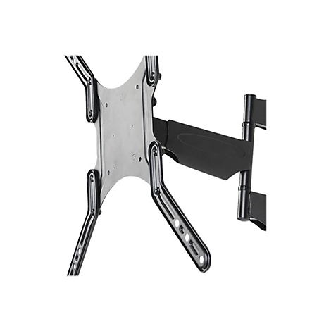 Schwarze TV-Wandhalterung mit beweglichem Arm vor weißem Hintergrund.