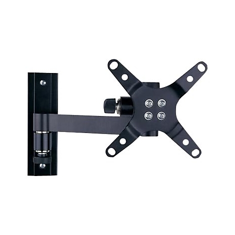 Schwarze, schwenkbare Monitor-Wandhalterung aus Metall vor weißem Hintergrund.