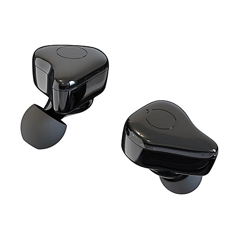 Zwei schwarze, glänzende In-Ear-Kopfhörer mit abgerundetem Design auf weißem Hintergrund.