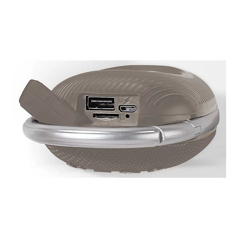 Nahaufnahme der Anschlüsse eines beigen, ovalen Geräts mit USB-, Micro-USB- und SD-Kartenslot.