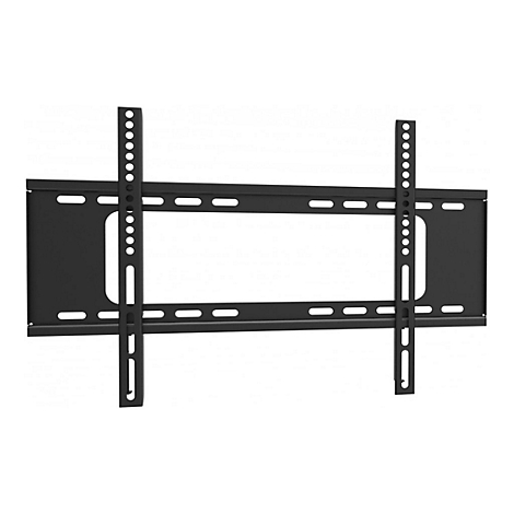 Schwarze TV-Wandhalterung aus Metall mit einer horizontalen Schiene und zwei vertikalen Montagearmen.