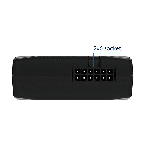 Nahaufnahme eines schwarzen 2x6-Sockel-Anschlusses an einem technischen Gerät.