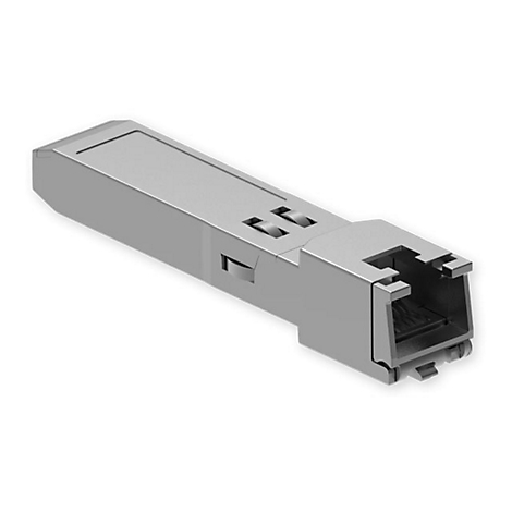 Grauer SFP-Transceiver im Detail. Ein rechteckiges Metallgehäuse mit einem rechteckigen Steckanschluss.