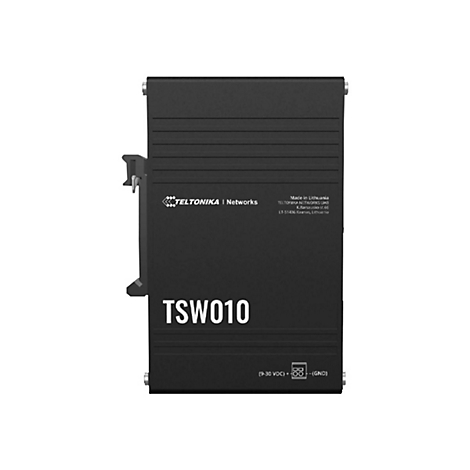 Appareil électronique noir, marqué "TSW010". Détails sur le fabricant et l'alimentation électrique.