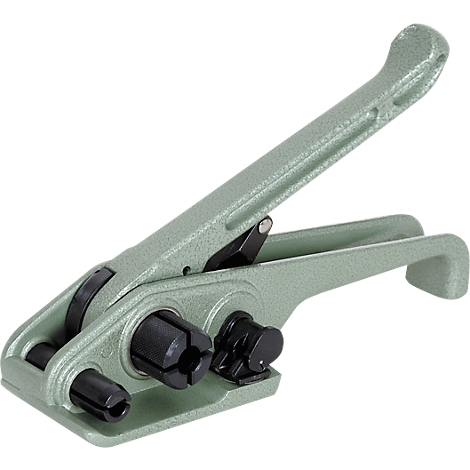 Light green tool for closing packaging straps.