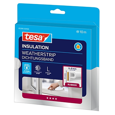 Tesa Dichtungsband für Fenster in blauer Verpackung mit Details zu Maßen und Haltbarkeit.