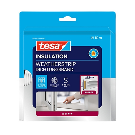 Tesa Dichtungsband Verpackung für Fenster, 10 Meter, Größe S für Spalten von 1 bis 3,5 mm.