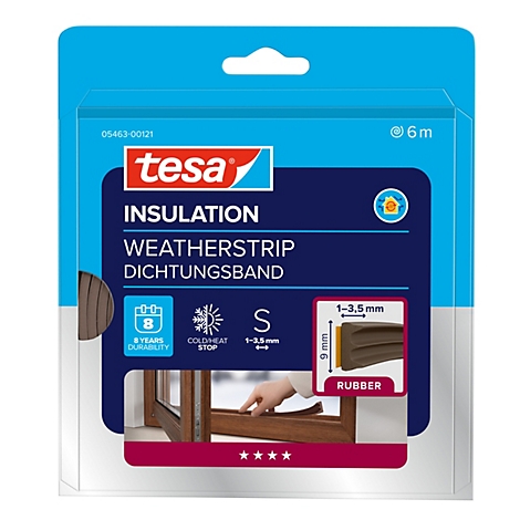 Tesa Dichtungsband für Fenster und Türen, 6 Meter, braun, geeignet für Spaltmaße von 1 bis 3,5 mm.