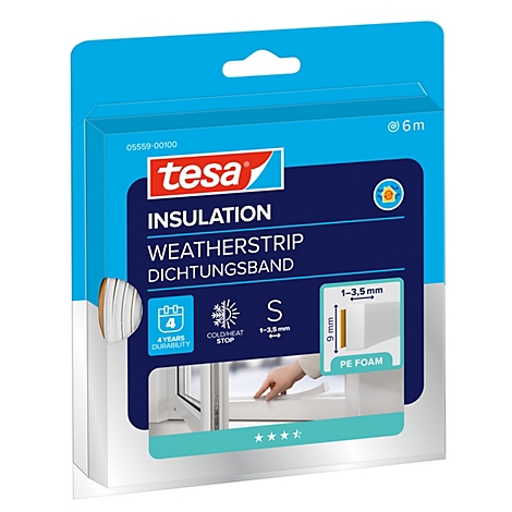 Tesa Dichtungsband Verpackung mit Produktinformationen und 6 Meter Band.