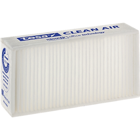 White air filter with blue text: "tesa CLEAN AIR".