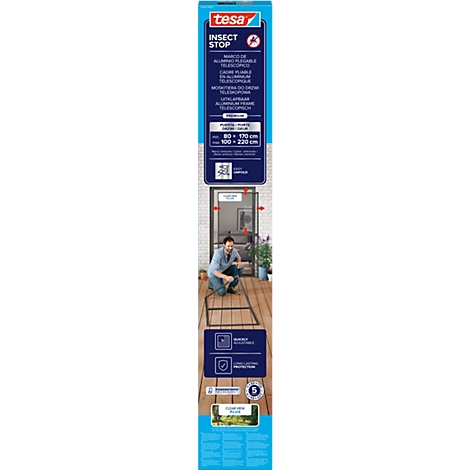 tesa® Fliegengitter INSECT STOP Premium, zum Befestigen an Türrahmen, mit teleskopierbarem Aluminiumrahmen, L 1000 x B 2200 mm, anthrazit-transparent