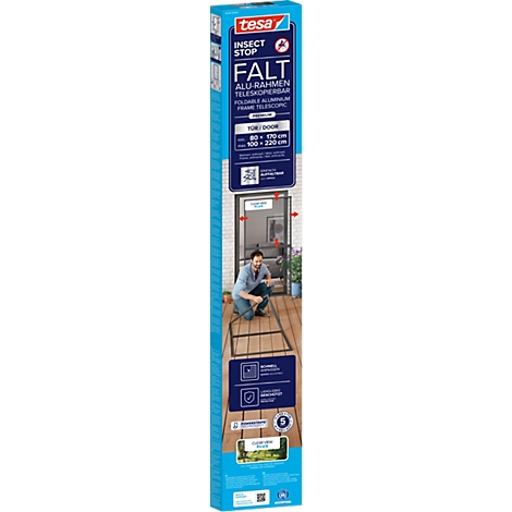 tesa® Fliegengitter INSECT STOP Premium, zum Befestigen an Türrahmen, mit teleskopierbarem Aluminiumrahmen, L 1000 x B 2200 mm, anthrazit-transparent