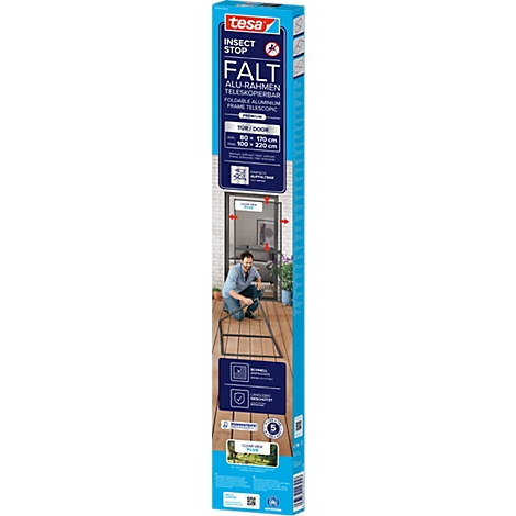 tesa® Fliegengitter INSECT STOP Premium, zum Befestigen an Türrahmen, mit teleskopierbarem Aluminiumrahmen, L 1000 x B 2200 mm, anthrazit-transparent