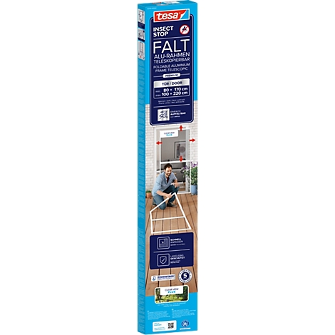 tesa® Fliegengitter INSECT STOP Premium, zum Befestigen an Türrahmen, mit teleskopierbarem Aluminiumrahmen, L 1000 x B 2200 mm, weiß-transparent