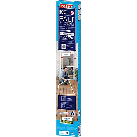 tesa® Fliegengitter INSECT STOP Premium, zum Befestigen an Türrahmen, mit teleskopierbarem Aluminiumrahmen, L 1000 x B 2200 mm, weiß-transparent