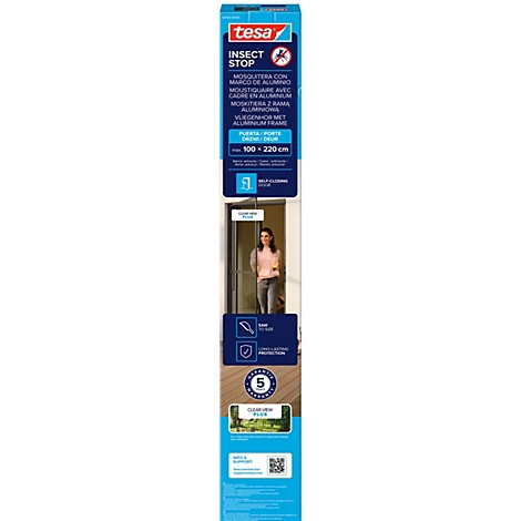 tesa® Fliegengitter INSECT STOP, zum Befestigen an Türrahmen, mit Aluminiumprofilen, L 1000 x B 2200 mm, anthrazit-transparent