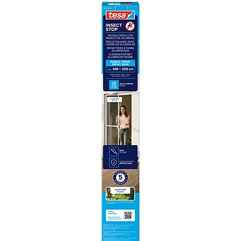 tesa® Fliegengitter INSECT STOP, zum Befestigen an Türrahmen, mit Aluminiumprofilen, L 1000 x B 2200 mm, weiß-transparent