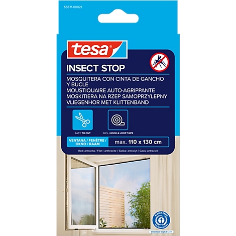 tesa® Moustiquaire auto-agrippante INSECT STOP, à fixer sur le cadre de la fenêtre, L 1100 x l 1300 mm, anthracite-transparent