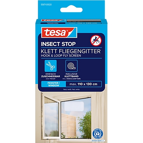 tesa® Moustiquaire auto-agrippante INSECT STOP, à fixer sur le cadre de la fenêtre, L 1100 x l 1300 mm, blanc-transparent