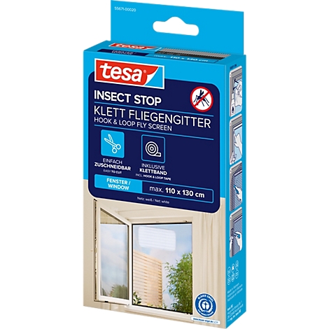 tesa® Moustiquaire auto-agrippante INSECT STOP, à fixer sur le cadre de la fenêtre, L 1100 x l 1300 mm, blanc-transparent