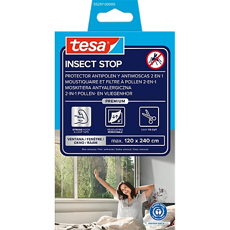 tesa® Moustiquaire auto-agrippante INSECT STOP Premium, contre les pollens et les insectes, à fixer sur le cadre de la fenêtre, L 1200 x l 2400 mm, anthracite-transparent