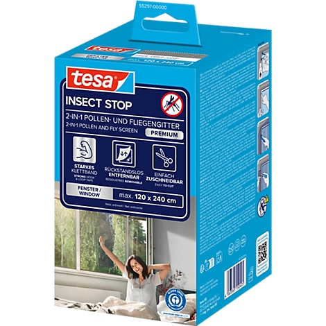 tesa® Moustiquaire auto-agrippante INSECT STOP Premium, contre les pollens et les insectes, à fixer sur le cadre de la fenêtre, L 1200 x l 2400 mm, anthracite-transparent