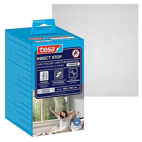 tesa® Moustiquaire auto-agrippante INSECT STOP Premium, contre les pollens et les insectes, à fixer sur le cadre de la fenêtre, L 1500 x l 1800 mm, anthracite-transparent
