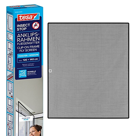 tesa® Moustiquaire INSECT STOP, à fixer sur le cadre de la fenêtre, L 1200 x l 1400 mm, anthracite-transparent