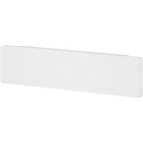 Objet rectangulaire blanc avec des coins arrondis et un dessus légèrement incliné.