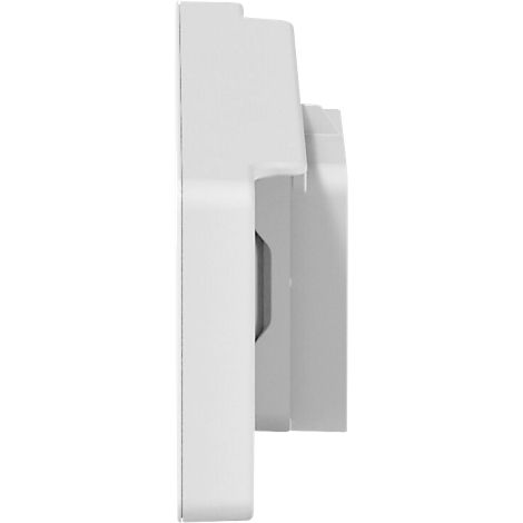 Appareil électronique blanc de forme rectangulaire, avec des bords arrondis et des éléments verticaux.