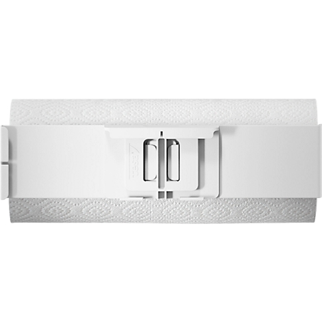 Vue de dessus d'un porte-essuie-tout blanc avec un essuie-tout.