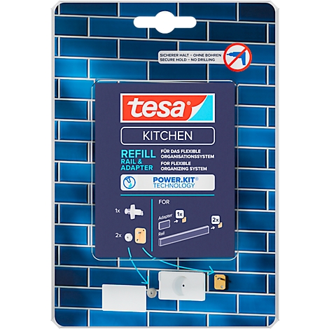Produktverpackung von Tesa Kitchen mit Schriftzügen und Produktabbildungen.