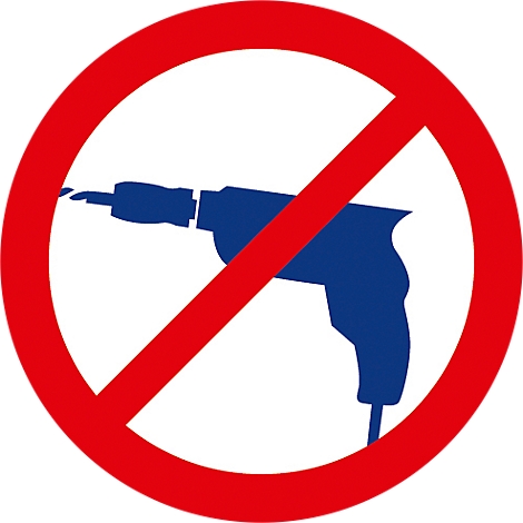 Blue drill in a red circle with a diagonal line. No drilling sign.